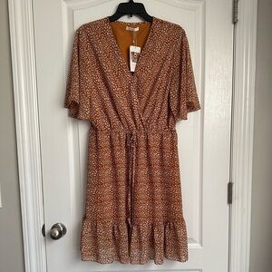 NWT Short Sleeve Wrap V Neck Ruffle Floral Flowy Short Dress XL